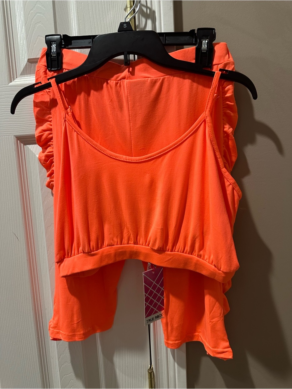 TRUE ROCK Neon Orange Sleeveless Crop Tank and Ruched Leggings-Size XXL